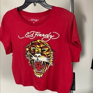 Ed Hardy Red Crop Top with Tiger Graphic